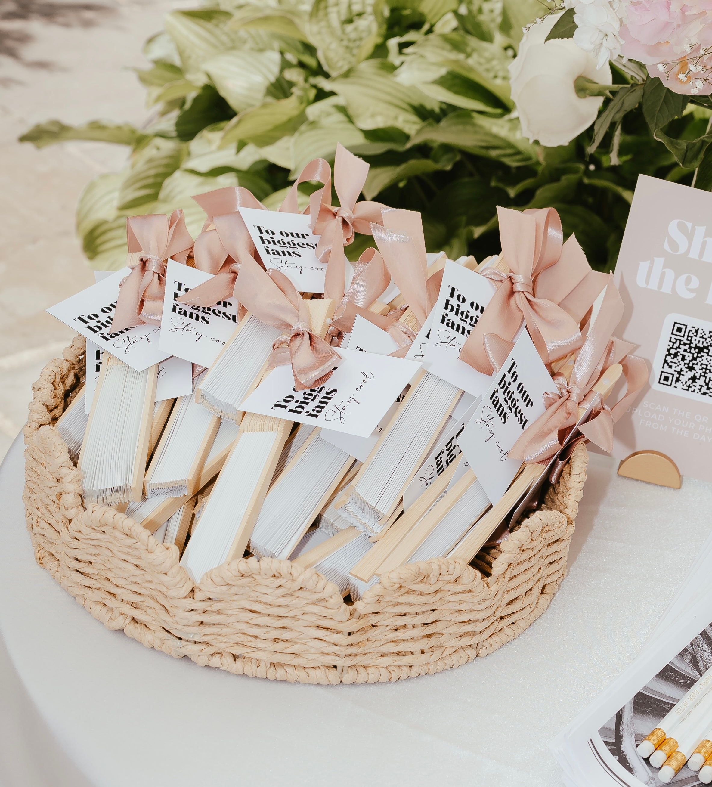 Basket of personalised paper fans