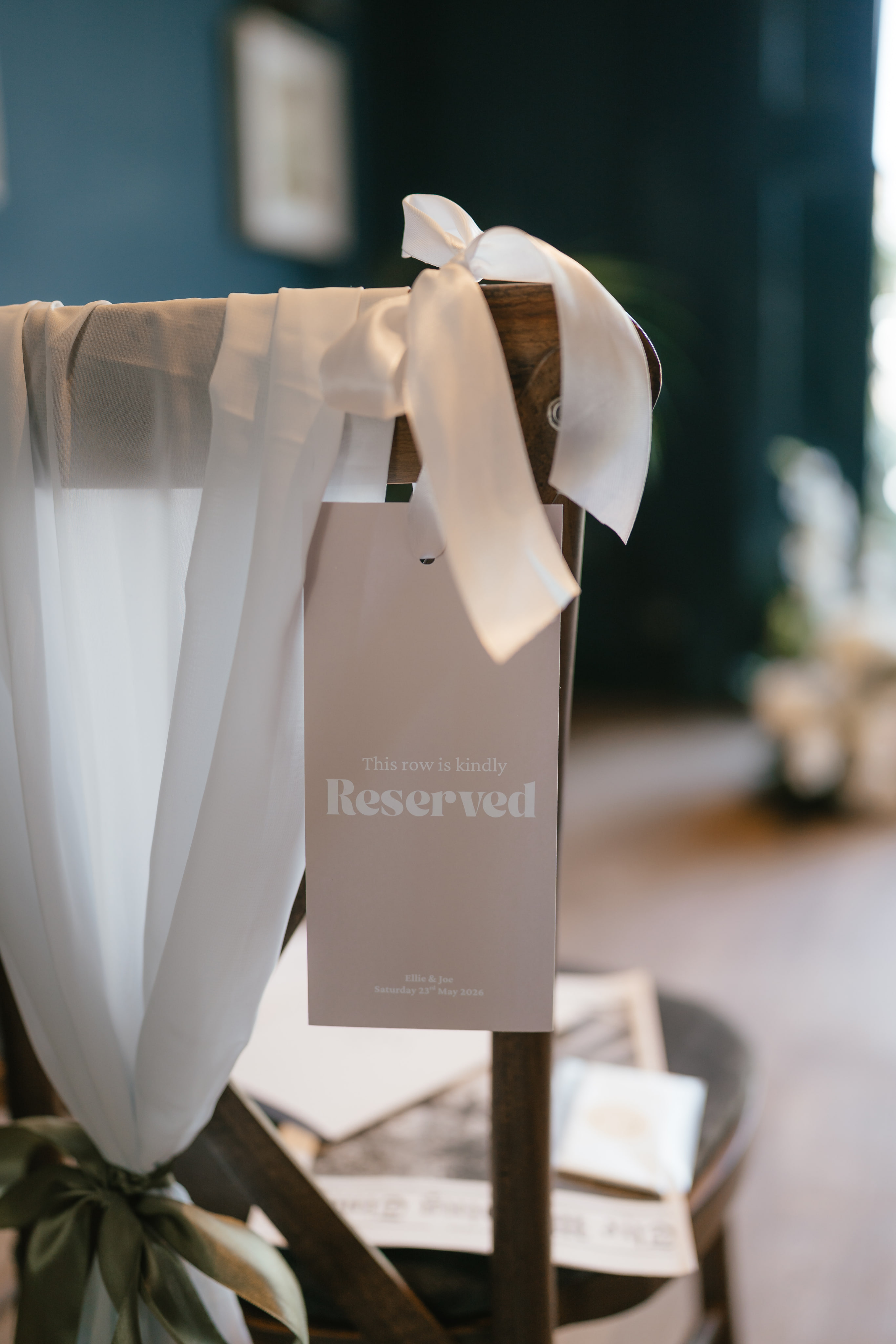 Reserved seating sign displayed at a wedding