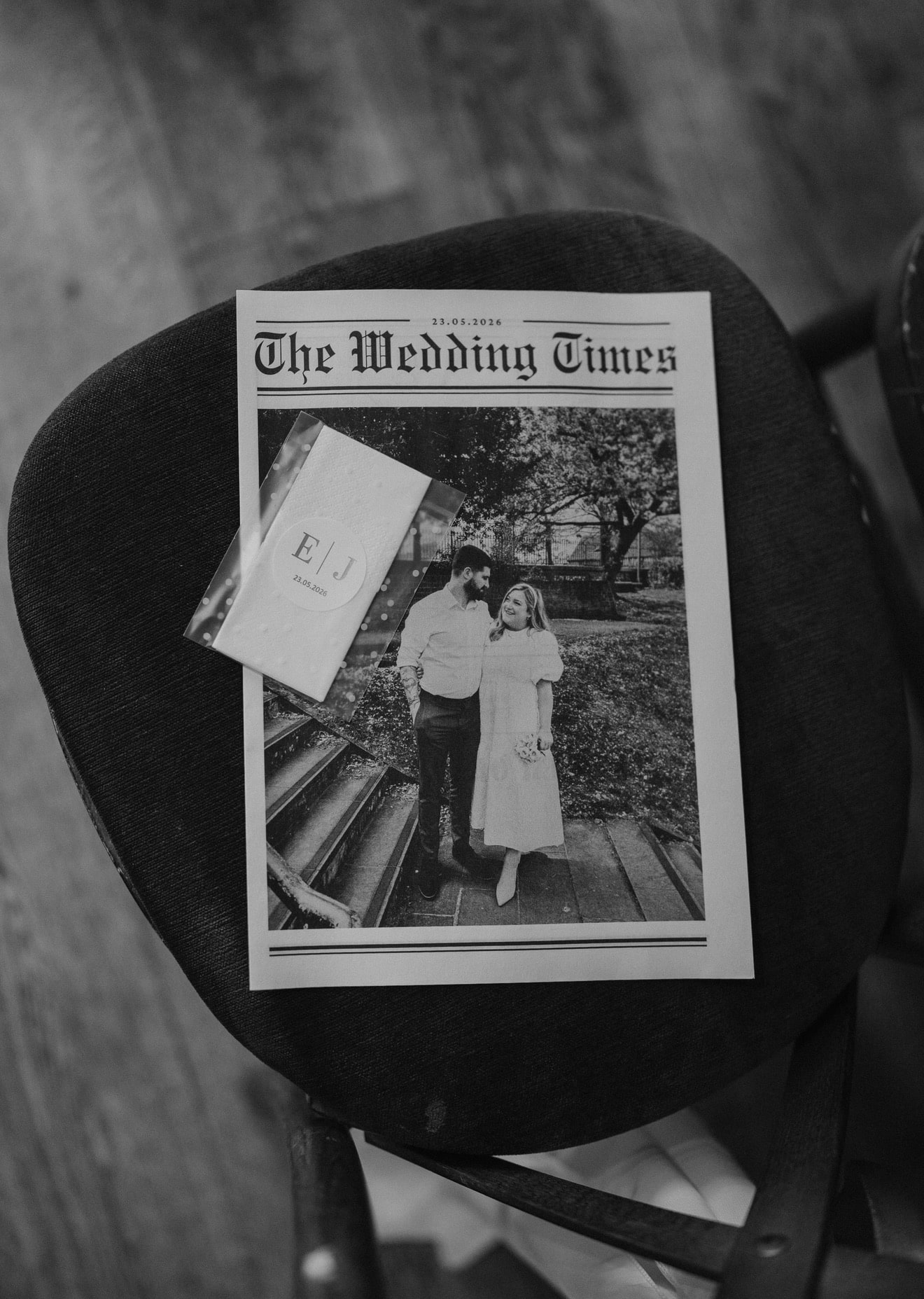 Black and white personalised wedding newspaper